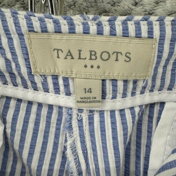 Talbots Pants Womens 14 White Blue Striped Textured Skimmer Mid Rise Capri New - Picture 2 of 15